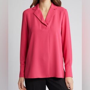 LNEW Anne Klein Lapel Collar Long Sleeve Blouse, pink, XS